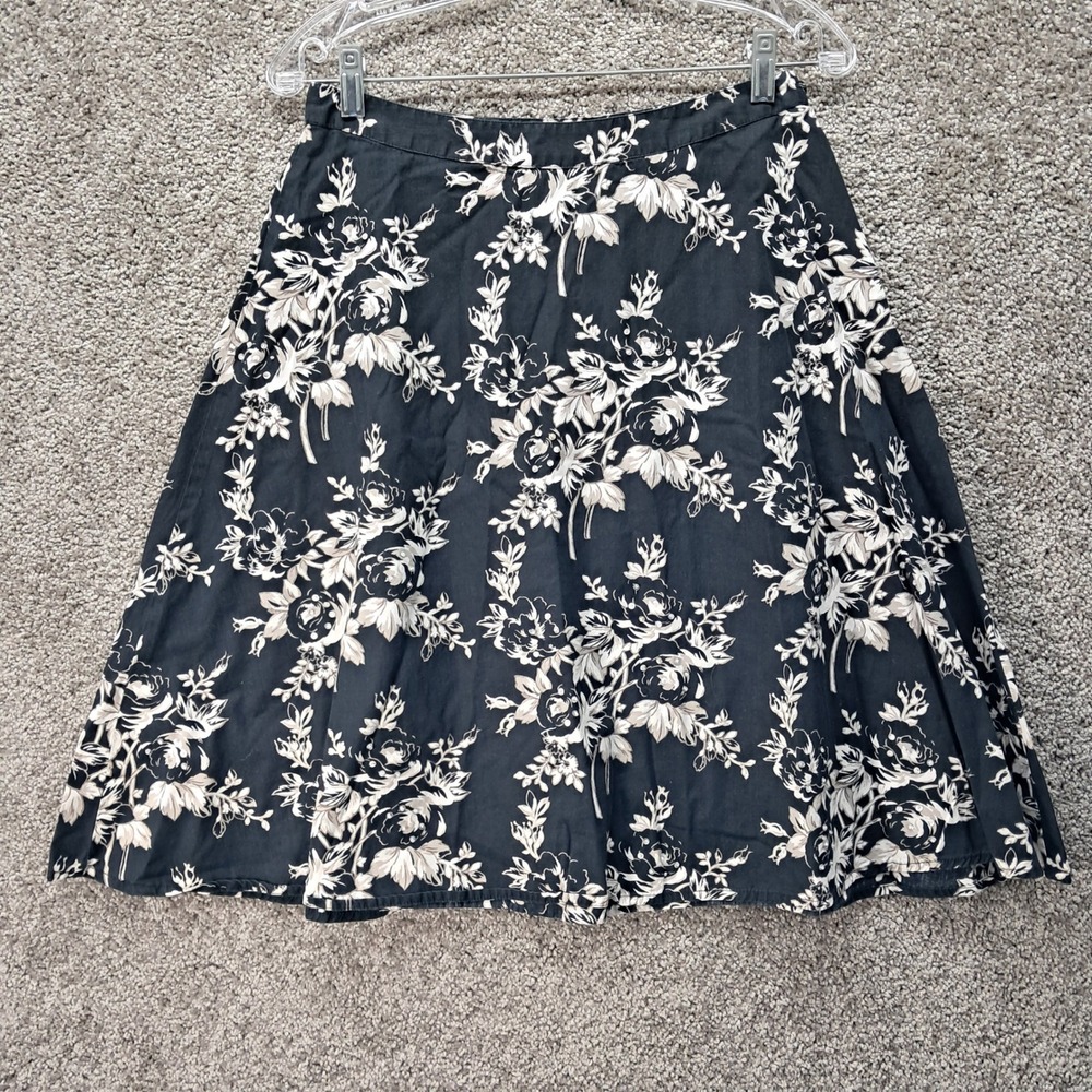 Sonoma Womens Black Floral Sequin A-Line Cotton Knee Length Skirt Size S‎ Small